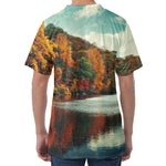 Autumn Lake Print Men's Velvet T-Shirt