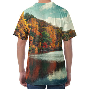 Autumn Lake Print Men's Velvet T-Shirt