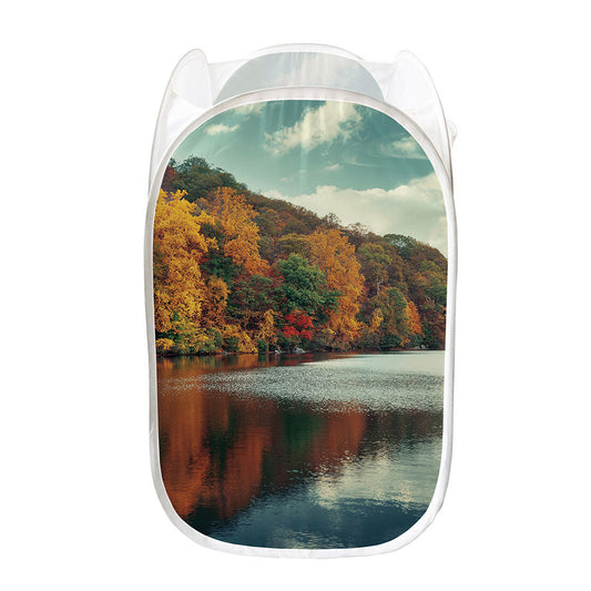 Autumn Lake Print Mesh Laundry Hamper