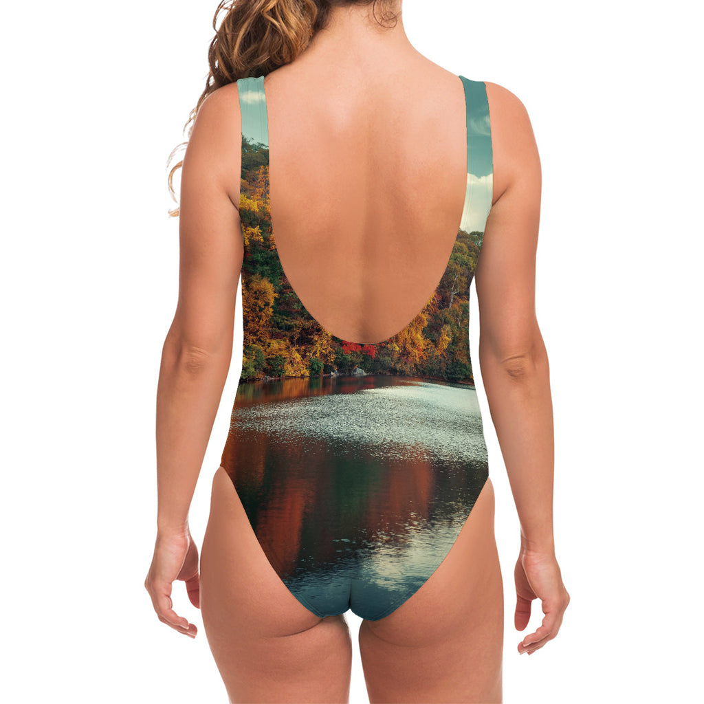 Autumn Lake Print One Piece Swimsuit