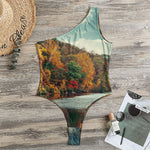 Autumn Lake Print One Shoulder Bodysuit