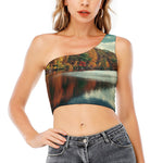 Autumn Lake Print One Shoulder Crop Top