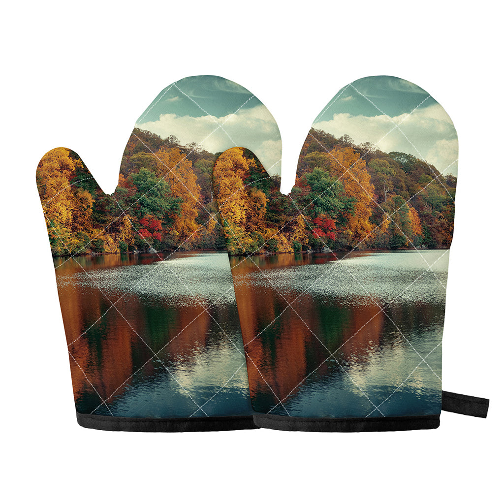 Autumn Lake Print Oven Mitts