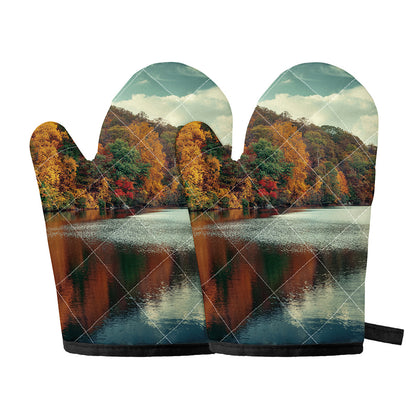 Autumn Lake Print Oven Mitts