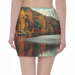 Autumn Lake Print Pencil Mini Skirt