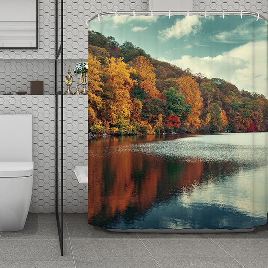 Autumn Lake Print Polyester Shower Curtain