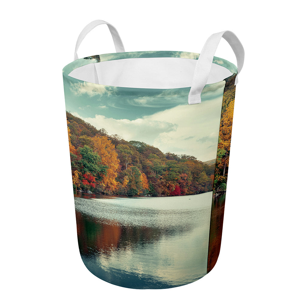 Autumn Lake Print Round Laundry Basket