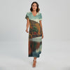 Autumn Lake Print Short Sleeve Maxi Dress