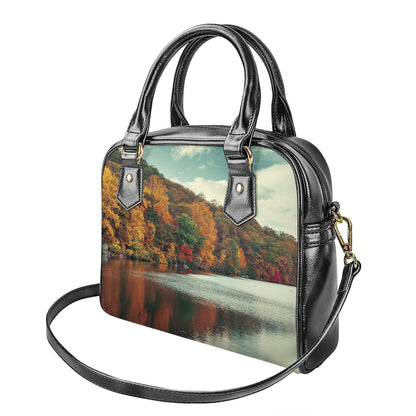 Autumn Lake Print Shoulder Handbag