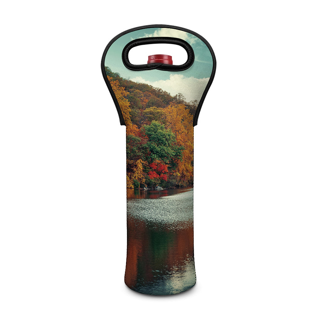 Autumn Lake Print Single Neoprene Wine Tote