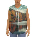 Autumn Lake Print Sleeveless Baseball Jersey