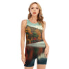 Autumn Lake Print Sleeveless One Piece Swimsuit