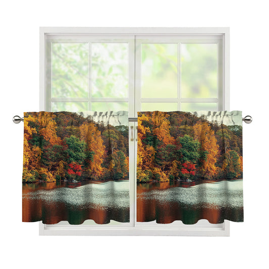 Autumn Lake Print Tier Curtains