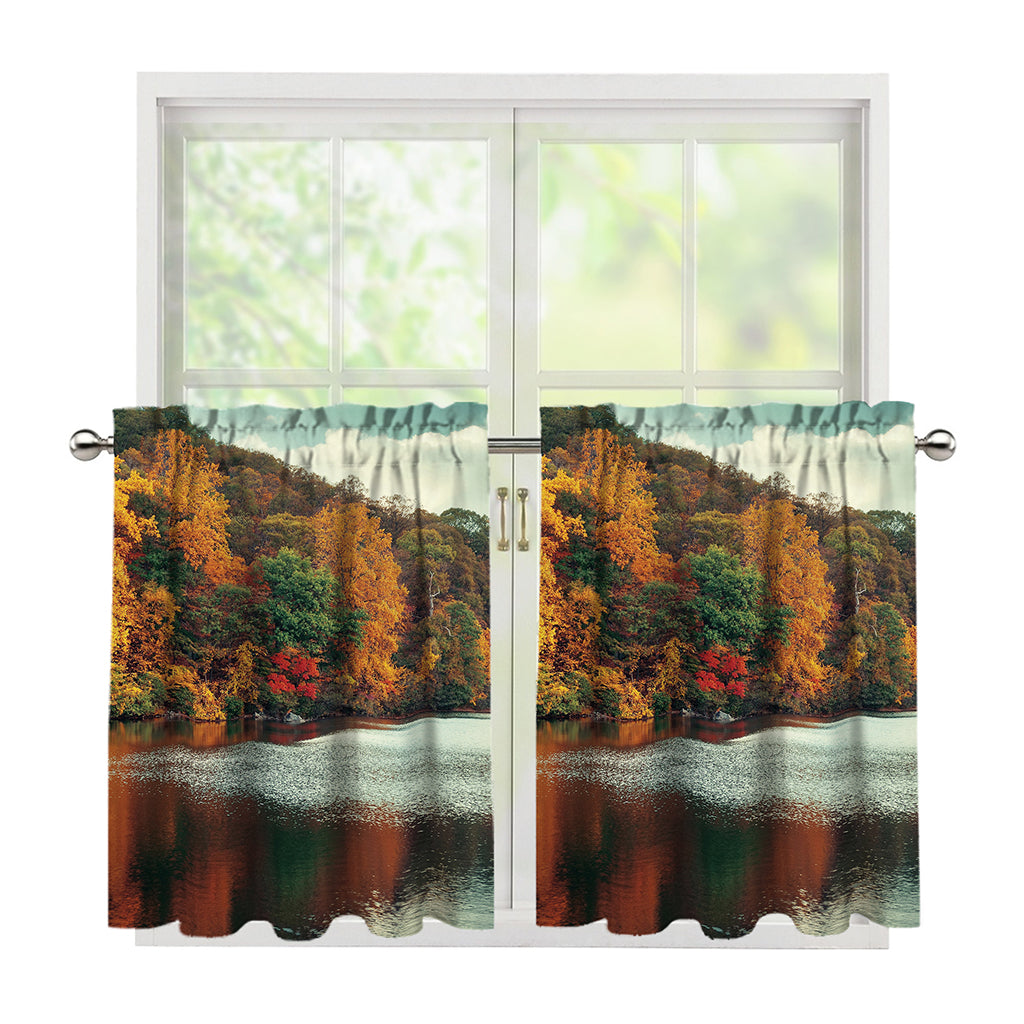 Autumn Lake Print Tier Curtains