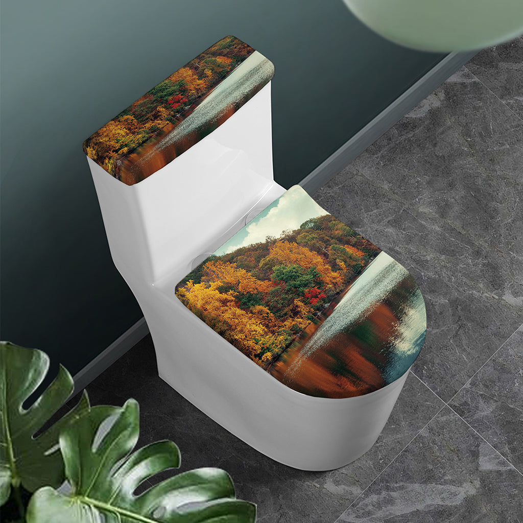 Autumn Lake Print Toilet Lid And Tank Cover Set