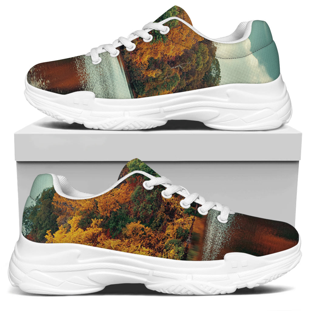 Autumn Lake Print White Chunky Shoes