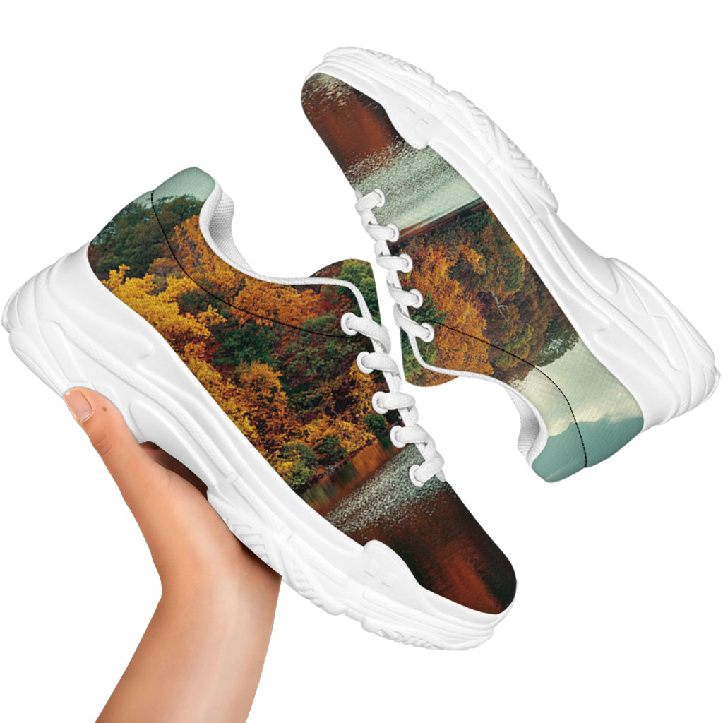 Autumn Lake Print White Chunky Shoes