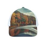Autumn Lake Print White Mesh Trucker Cap
