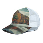 Autumn Lake Print White Mesh Trucker Cap
