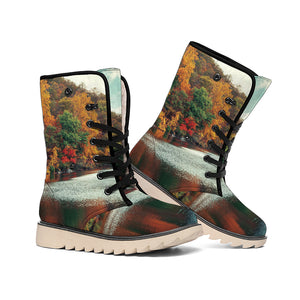 Autumn Lake Print Winter Boots