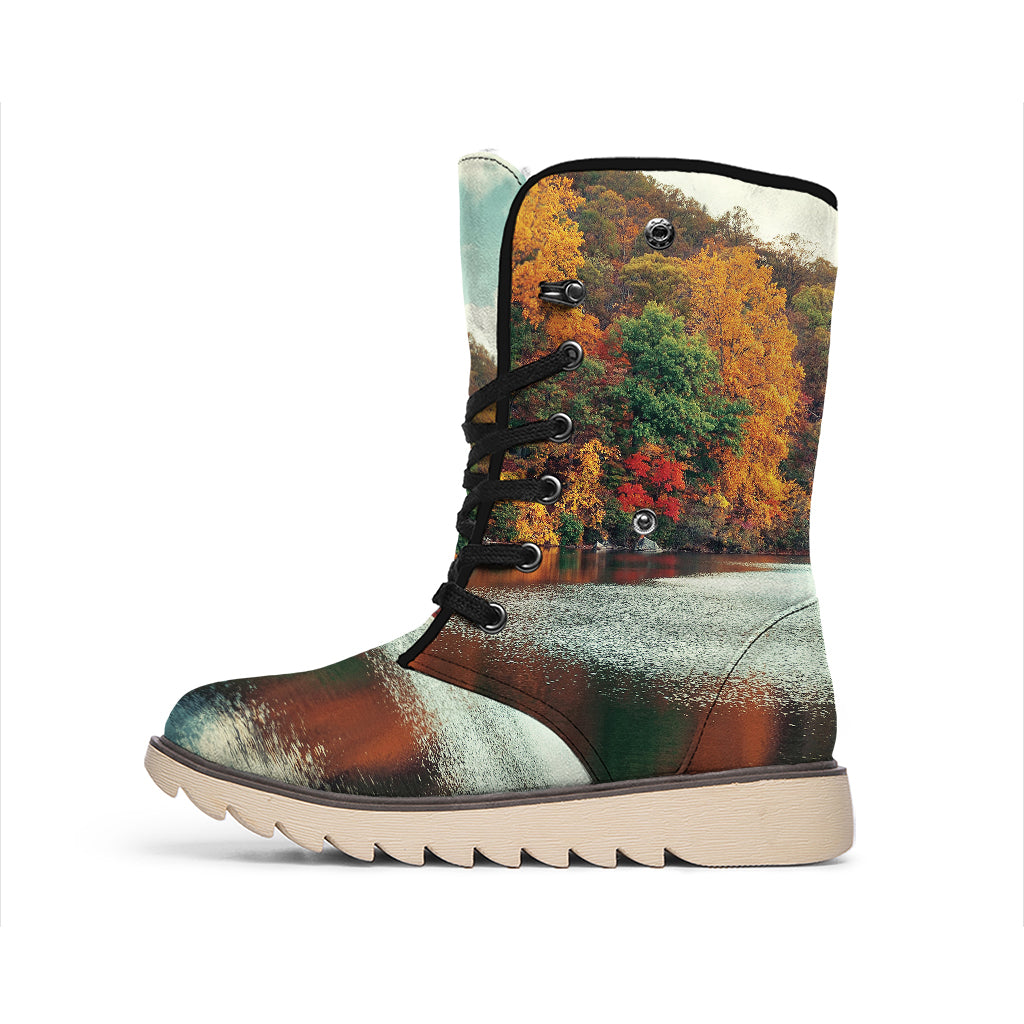 Autumn Lake Print Winter Boots