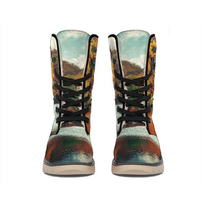 Autumn Lake Print Winter Boots