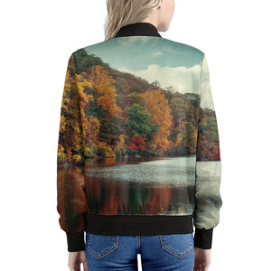 Autumn Lake Print Women's Bomber Jacket