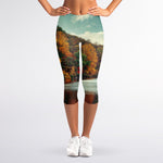 Autumn Lake Print Women's Capri Leggings