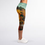 Autumn Lake Print Women's Capri Leggings