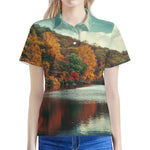 Autumn Lake Print Women's Polo Shirt