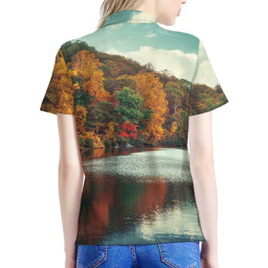 Autumn Lake Print Women's Polo Shirt