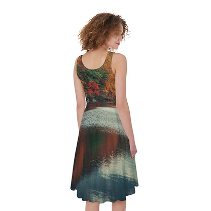 Autumn Lake Print Women's Sleeveless Dress