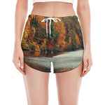 Autumn Lake Print Women's Split Running Shorts