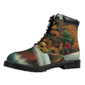 Autumn Lake Print Padded Collar Lace Up Boots