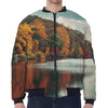 Autumn Lake Print Zip Sleeve Bomber Jacket