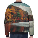 Autumn Lake Print Zip Sleeve Bomber Jacket