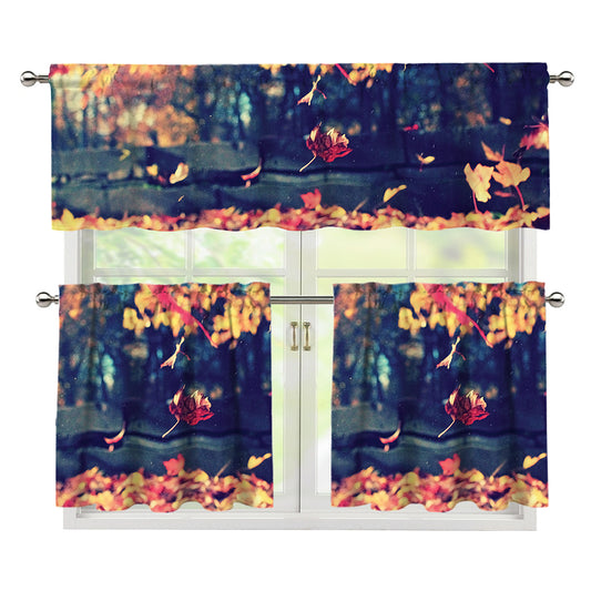 Autumn Leaves Print 3 Piece Kitchen Curtains