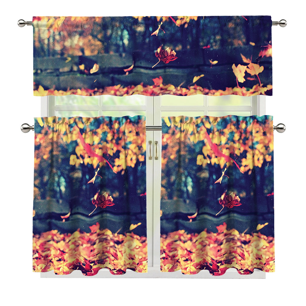 Autumn Leaves Print 3 Piece Kitchen Curtains