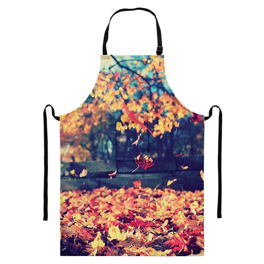Autumn Leaves Print Bib Apron With Pocket