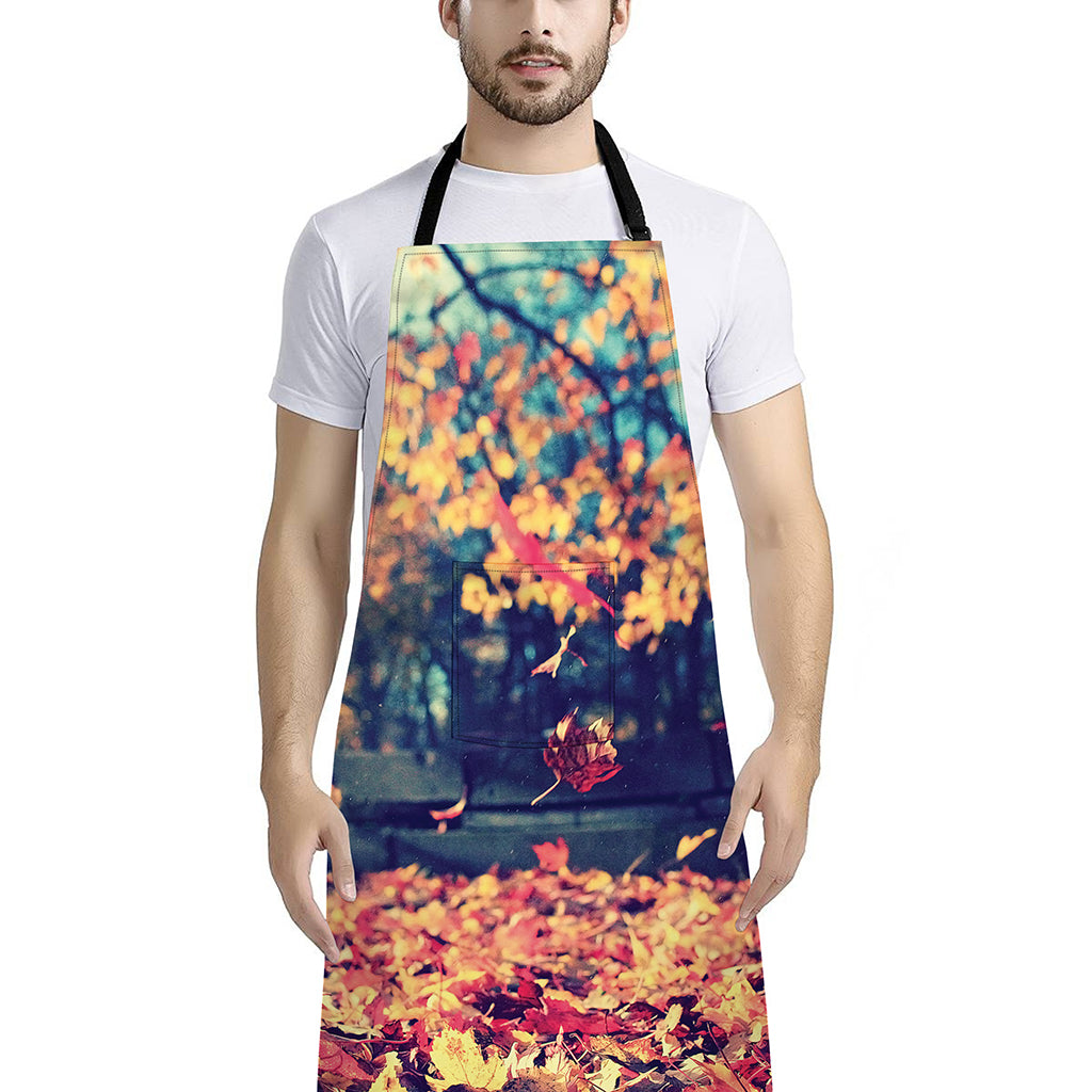 Autumn Leaves Print Bib Apron With Pocket