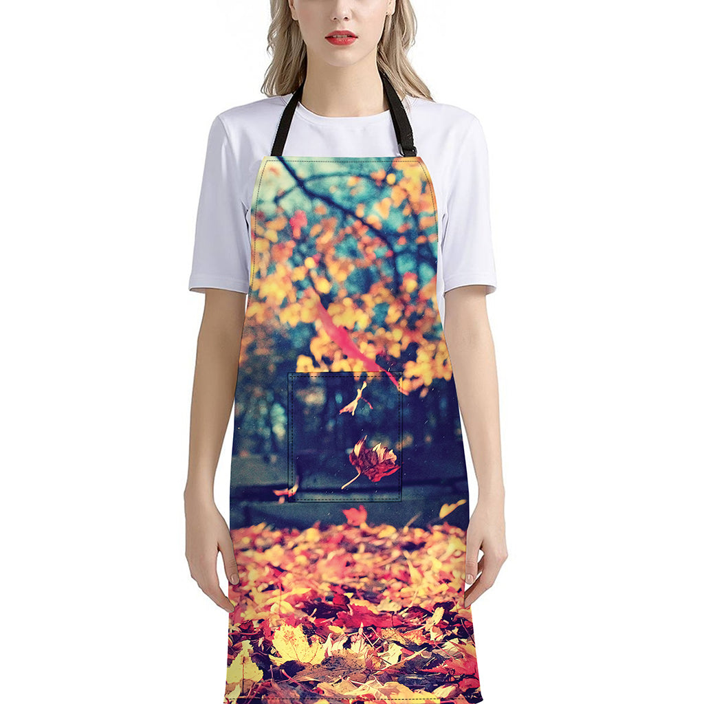 Autumn Leaves Print Bib Apron With Pocket
