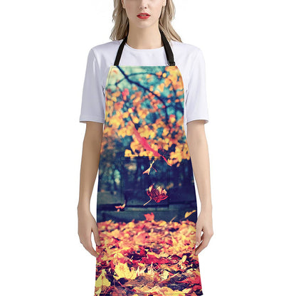 Autumn Leaves Print Bib Apron With Pocket