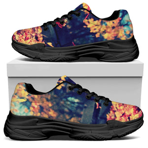 Autumn Leaves Print Black Chunky Shoes