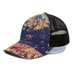 Autumn Leaves Print Black Mesh Trucker Cap