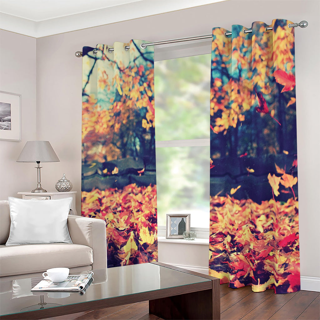 Autumn Leaves Print Blackout Grommet Curtains