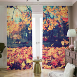 Autumn Leaves Print Blackout Pencil Pleat Curtains