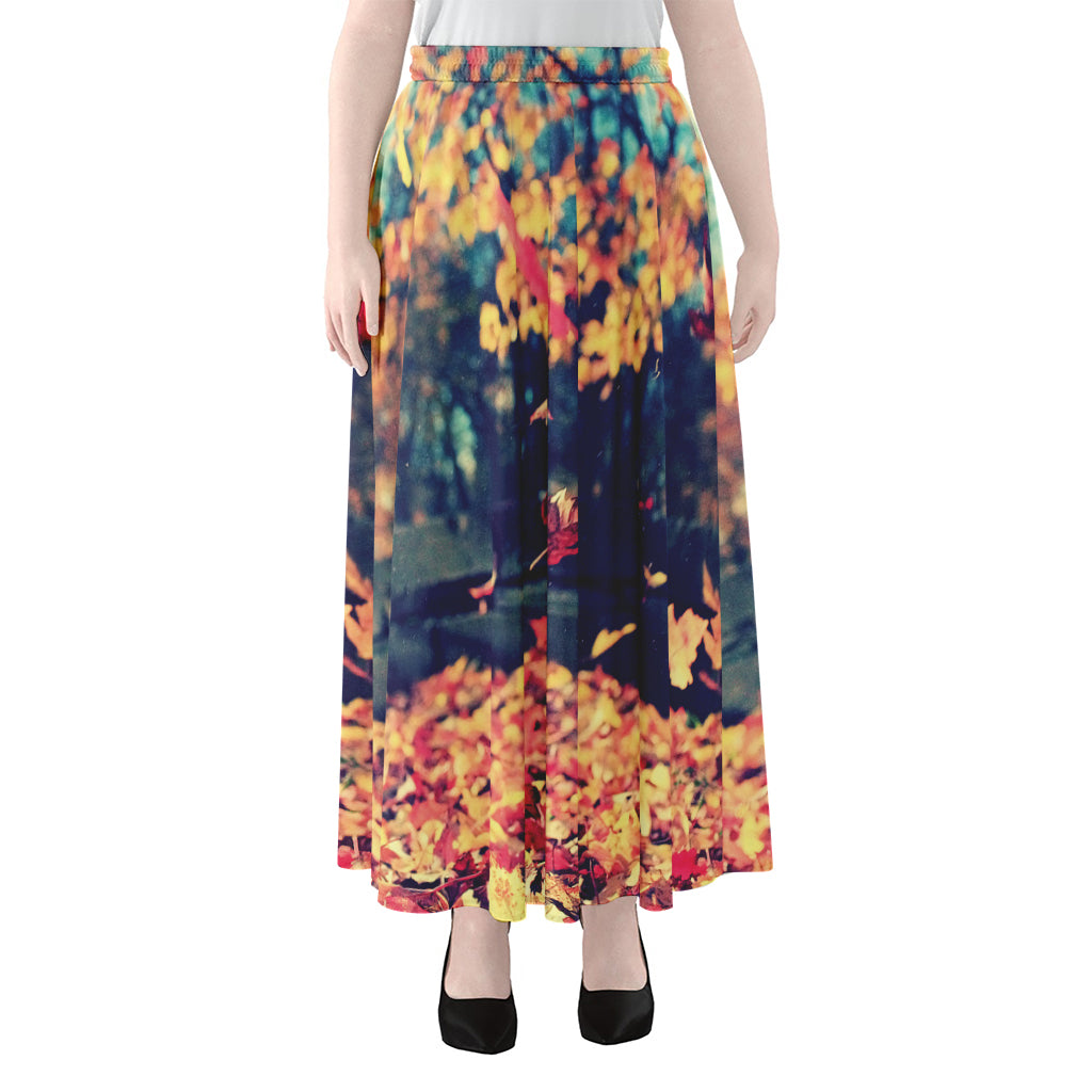 Autumn Leaves Print Chiffon Maxi Skirt