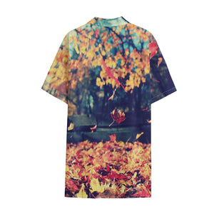 Autumn Leaves Print Cotton Hawaiian Shirt