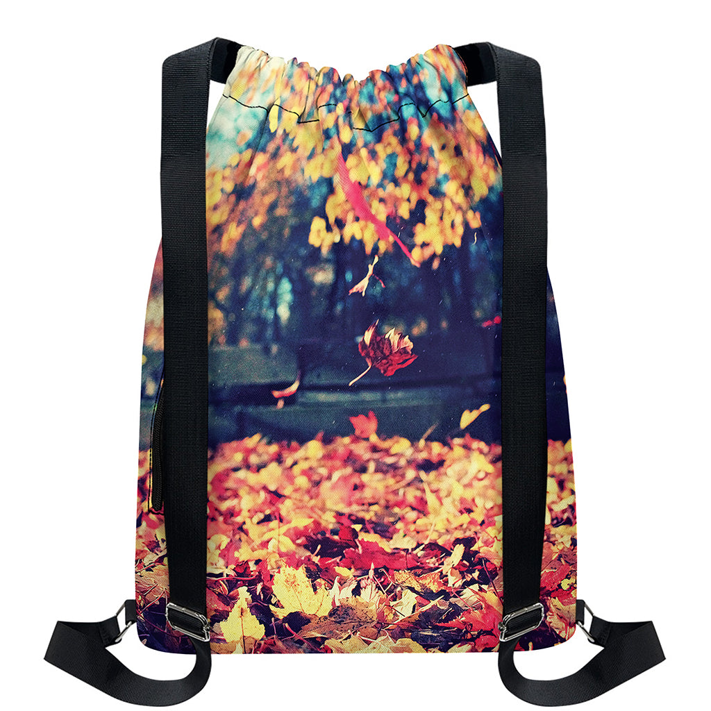 Autumn Leaves Print Drawstring Backpack