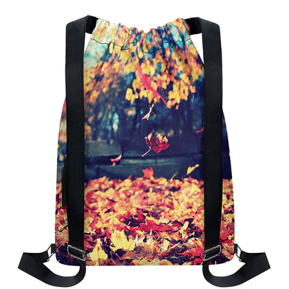 Autumn Leaves Print Drawstring Backpack